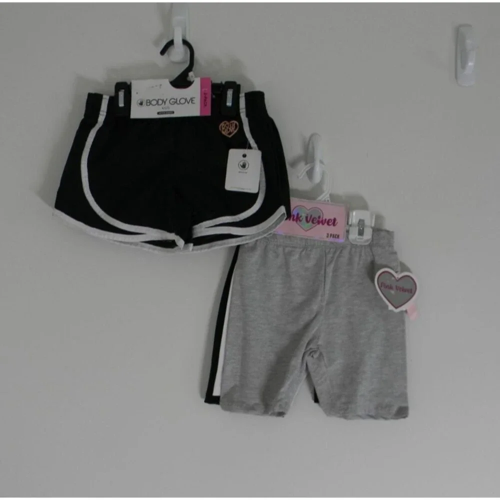 Lot of Girls Size 5 Shorts Black White Gray Body Glove, Pink Velvet all NWT